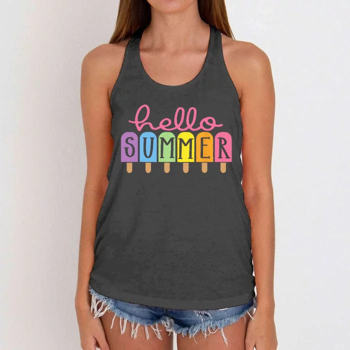 Colorful Hello Summer Popsicle Graphic Women's Knotted Racerback Tank