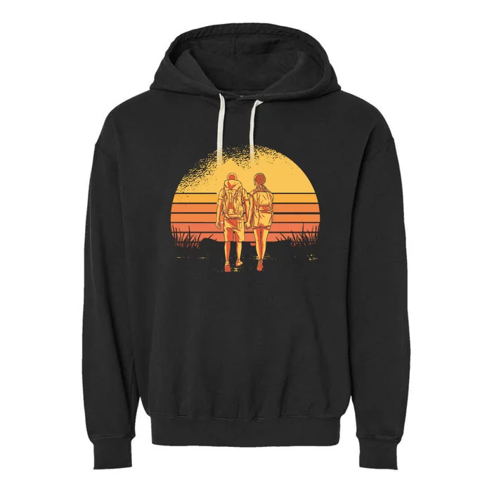 Couple Hiking Sunset Garment-Dyed Fleece Hoodie