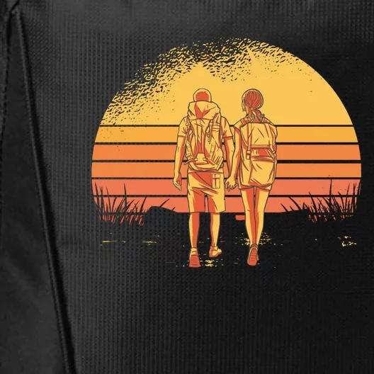 Couple Hiking Sunset City Backpack