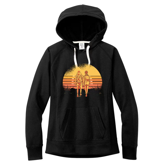 Couple Hiking Sunset Women's Fleece Hoodie