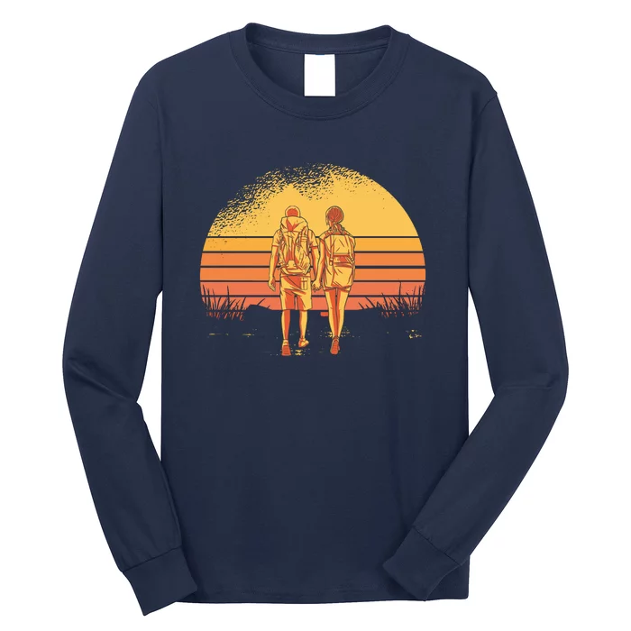 Couple Hiking Sunset Long Sleeve Shirt