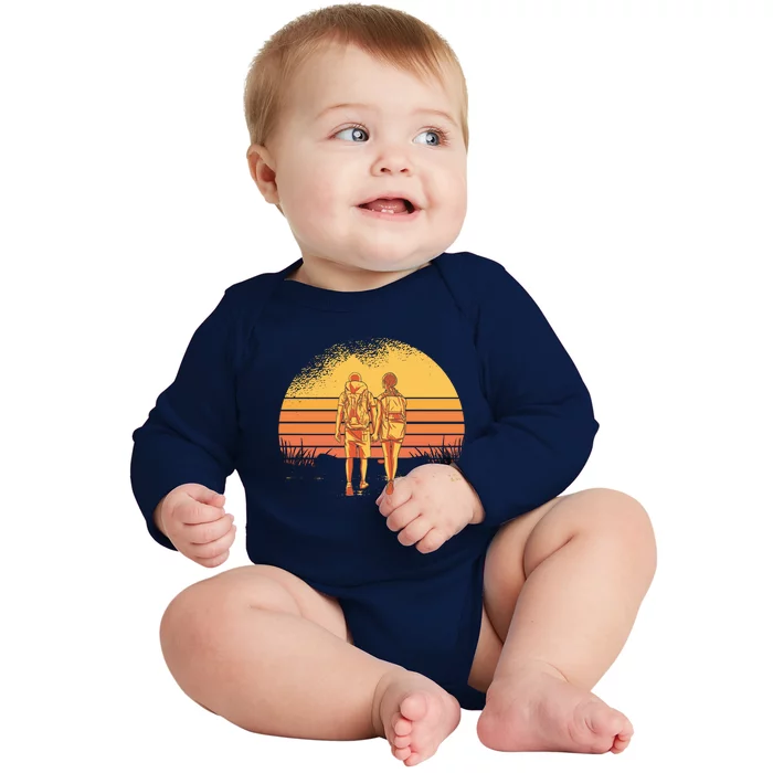 Couple Hiking Sunset Baby Long Sleeve Bodysuit