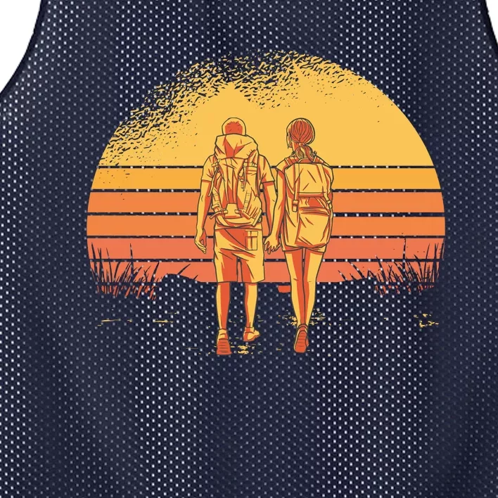 Couple Hiking Sunset Mesh Reversible Basketball Jersey Tank