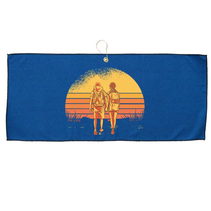 Couple Hiking Sunset Large Microfiber Waffle Golf Towel