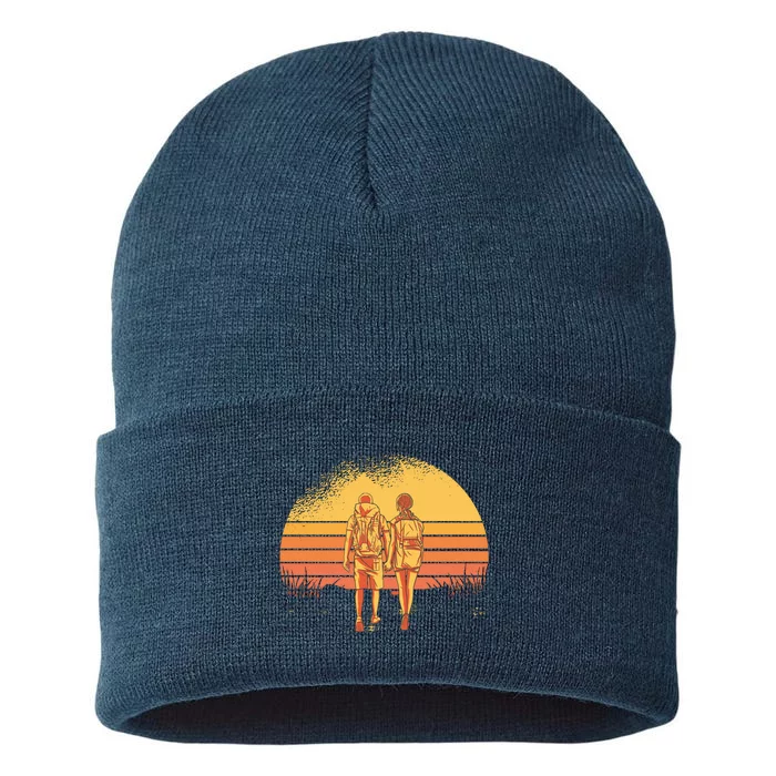 Couple Hiking Sunset Sustainable Knit Beanie