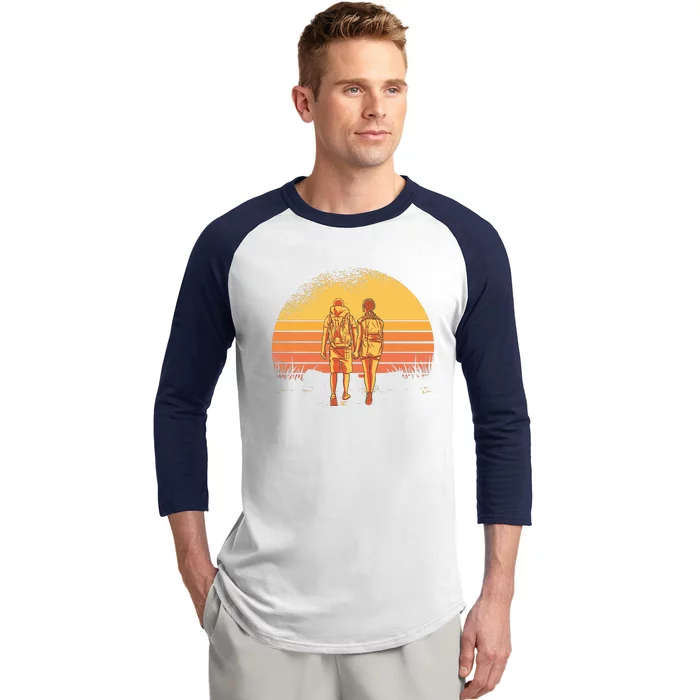 Couple Hiking Sunset Baseball Sleeve Shirt