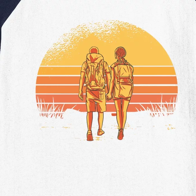 Couple Hiking Sunset Baseball Sleeve Shirt