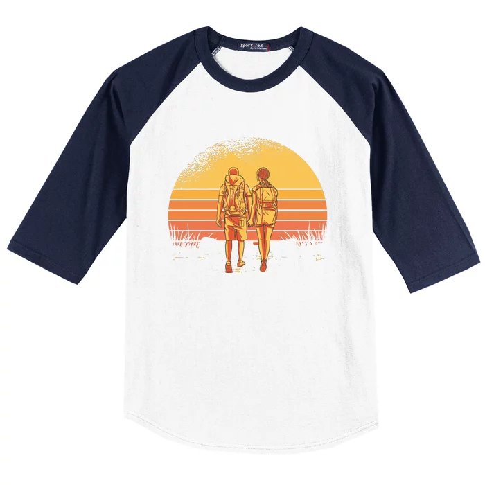 Couple Hiking Sunset Baseball Sleeve Shirt