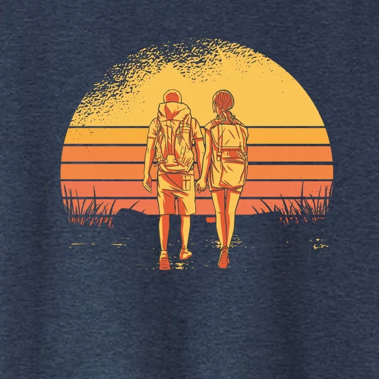 Couple Hiking Sunset Women's Crop Top Tee