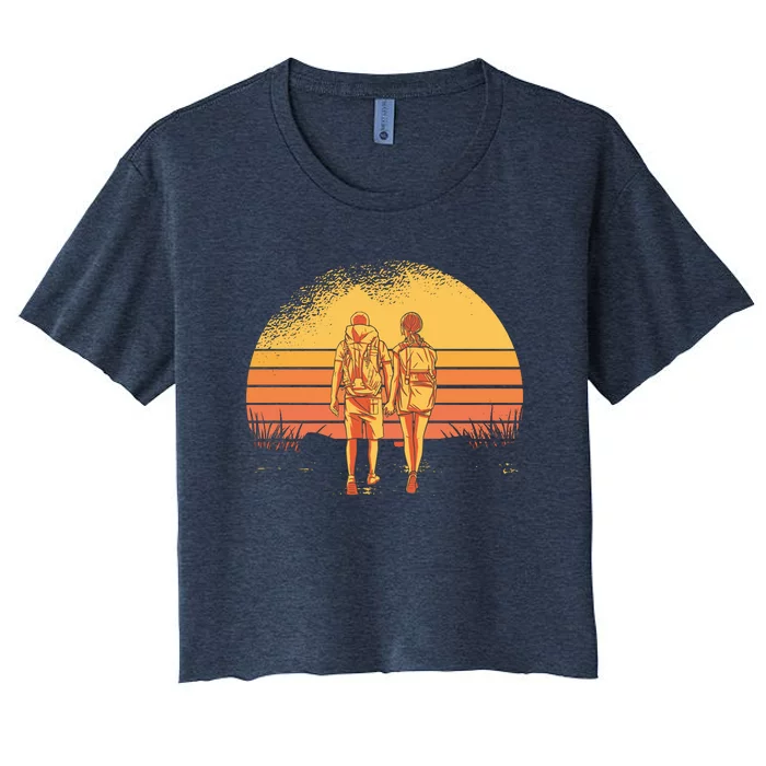 Couple Hiking Sunset Women's Crop Top Tee