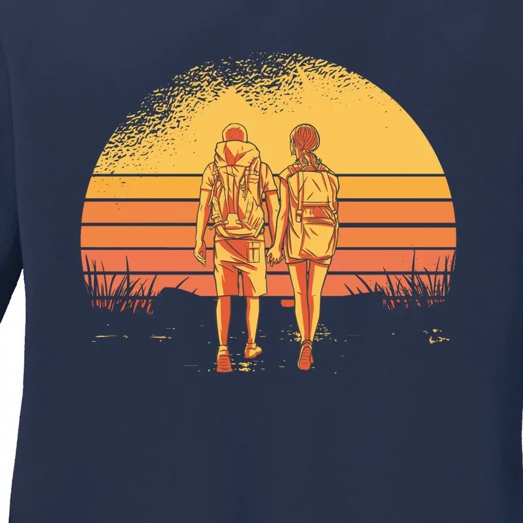 Couple Hiking Sunset Ladies Long Sleeve Shirt