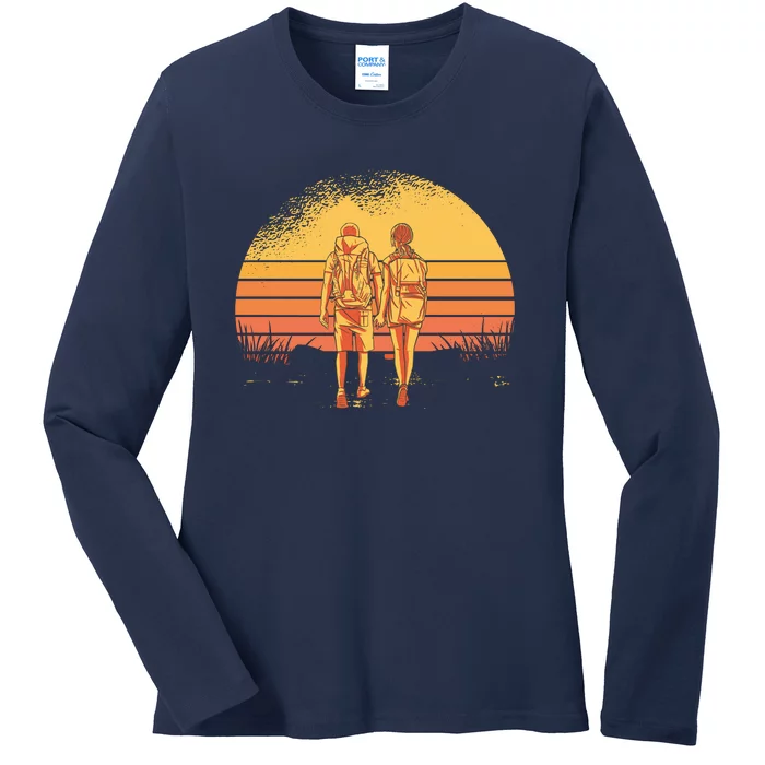 Couple Hiking Sunset Ladies Long Sleeve Shirt