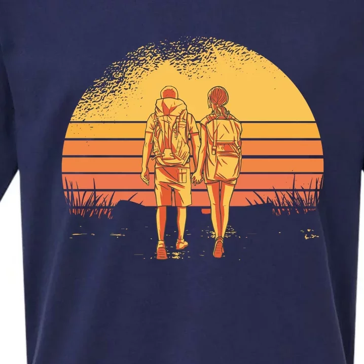 Couple Hiking Sunset Sueded Cloud Jersey T-Shirt