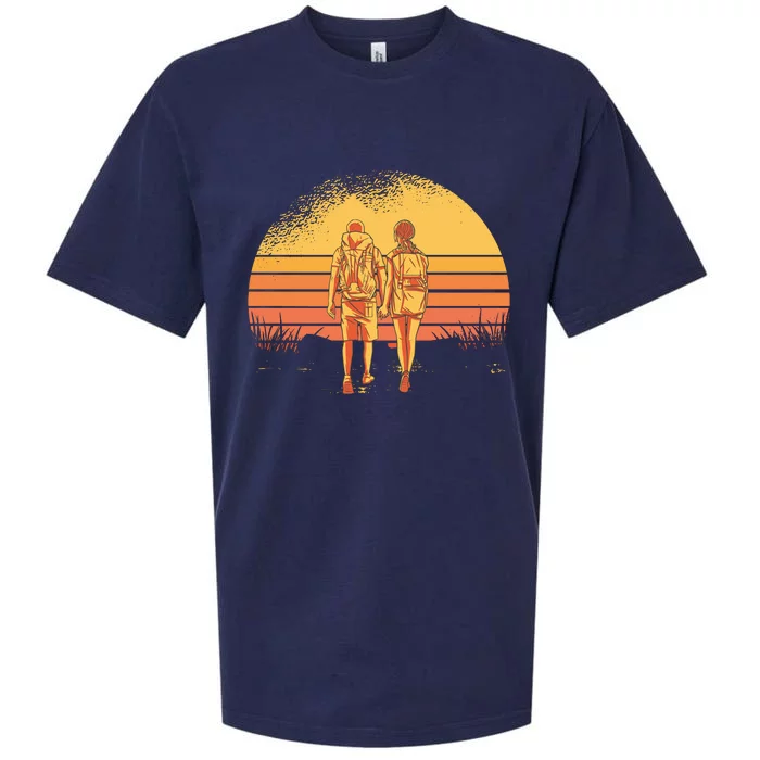 Couple Hiking Sunset Sueded Cloud Jersey T-Shirt