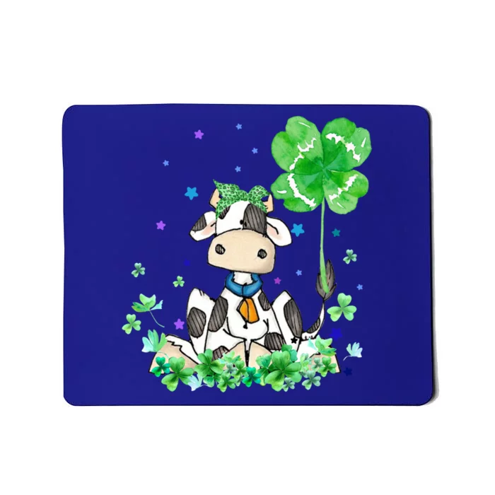 Cow Holding Shamrock Stars Cute St Patrick's Day Great Gift Mousepad