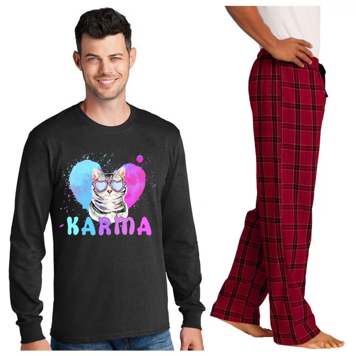 Cat Heart Shape Funny Gifts For Karma Long Sleeve Pajama Set