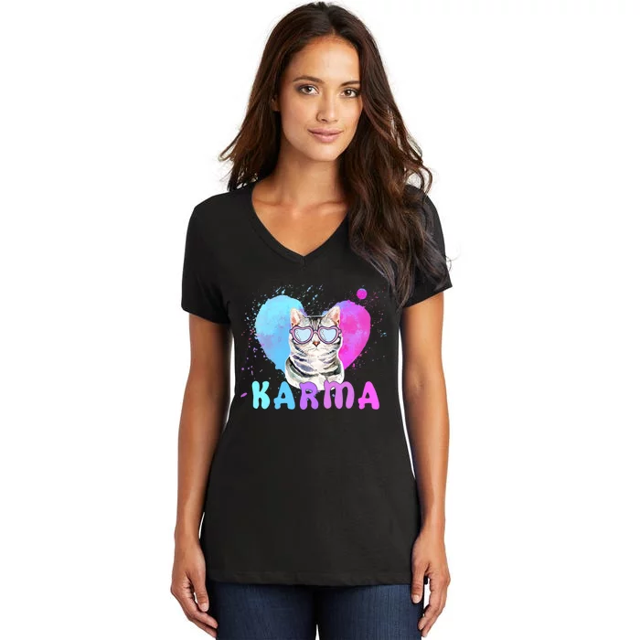 Cat Heart Shape Funny Gifts For Karma Women's V-Neck T-Shirt