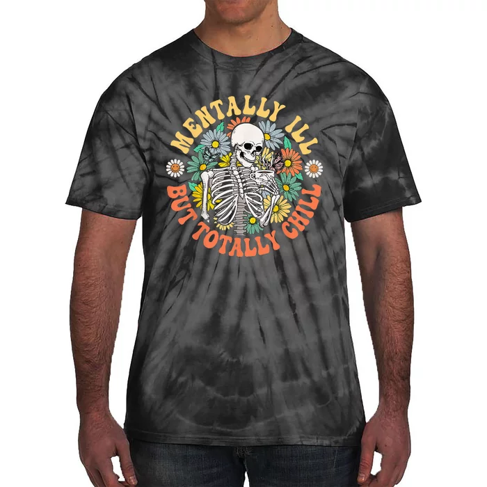 Chill Halloween Skeleton with a Groovy Twist Tie-Dye T-Shirt