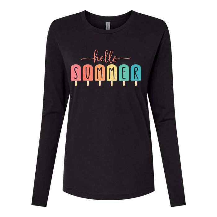 Colorful Hello Summer Popsicle Graphic Womens Cotton Relaxed Long Sleeve T-Shirt