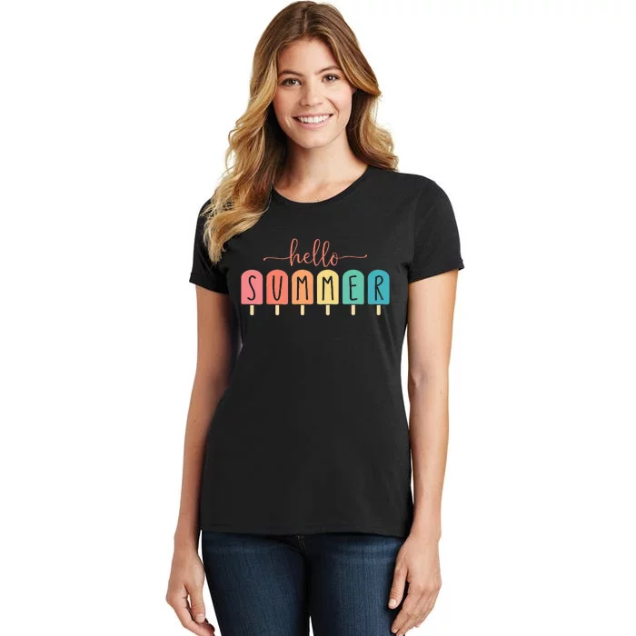 Colorful Hello Summer Popsicle Graphic Women's T-Shirt