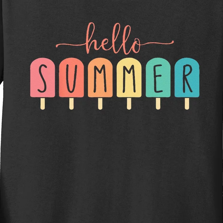 Colorful Hello Summer Popsicle Graphic Kids Long Sleeve Shirt