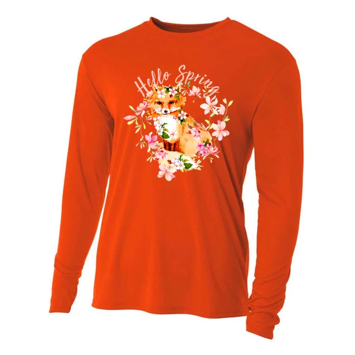 Cute Hello Spring Flower Fox Cooling Performance Long Sleeve Crew