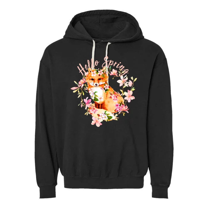 Cute Hello Spring Flower Fox Garment-Dyed Fleece Hoodie