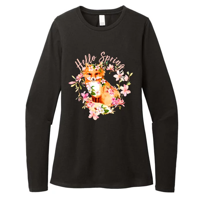 Cute Hello Spring Flower Fox Womens CVC Long Sleeve Shirt