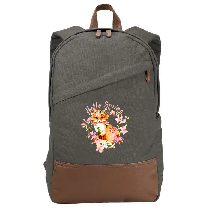 Cute Hello Spring Flower Fox Cotton Canvas Backpack