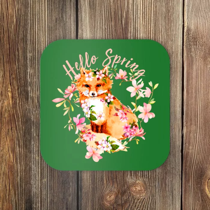 Cute Hello Spring Flower Fox Coaster