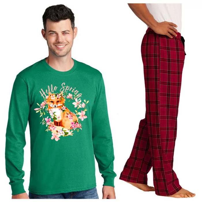 Cute Hello Spring Flower Fox Long Sleeve Pajama Set