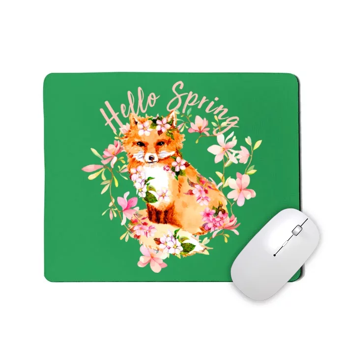 Cute Hello Spring Flower Fox Mousepad