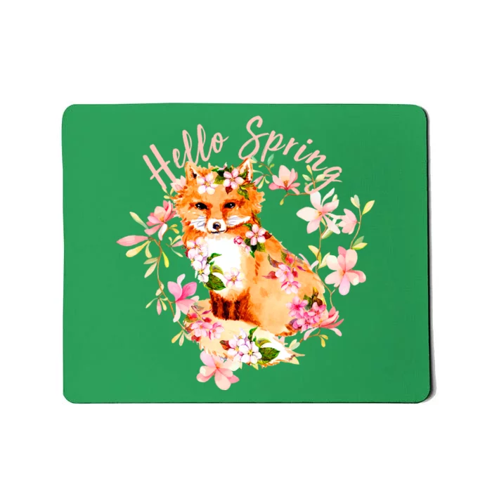 Cute Hello Spring Flower Fox Mousepad