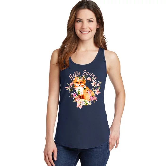 Cute Hello Spring Flower Fox Ladies Essential Tank