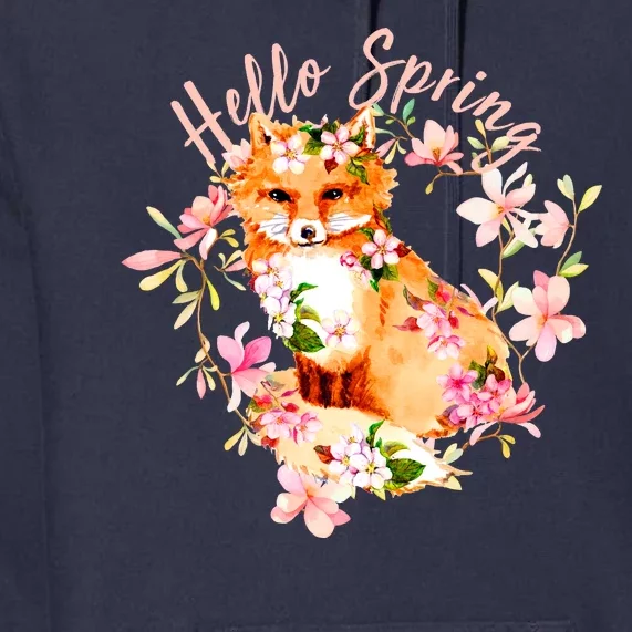 Cute Hello Spring Flower Fox Premium Hoodie