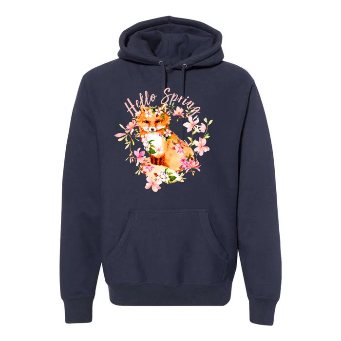 Cute Hello Spring Flower Fox Premium Hoodie