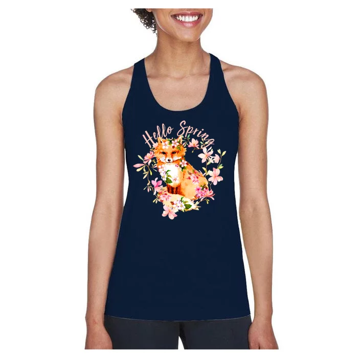 Cute Hello Spring Flower Fox Women's Racerback Tank