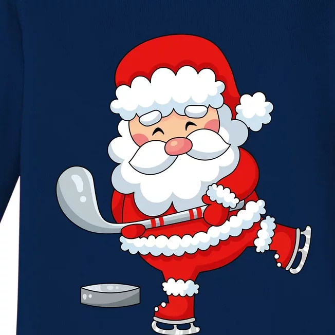 Christmas Hockey Santa Playing Hockey Santa Hockey Player Gift Baby Long Sleeve Bodysuit