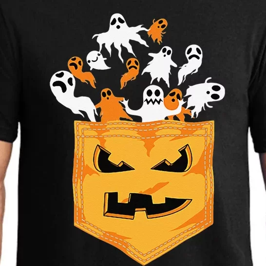 Cool Halloween Spooky Ghost Pumpkin Pocket Lovers Gift Pajama Set