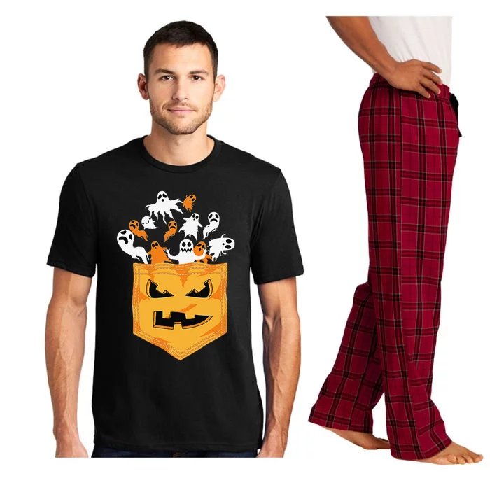 Cool Halloween Spooky Ghost Pumpkin Pocket Lovers Gift Pajama Set