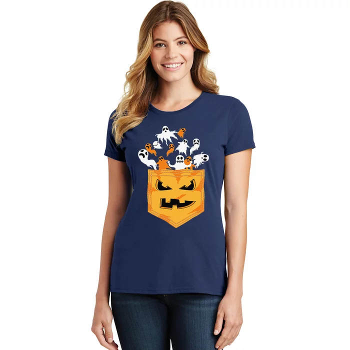 Cool Halloween Spooky Ghost Pumpkin Pocket Lovers Gift Women's T-Shirt