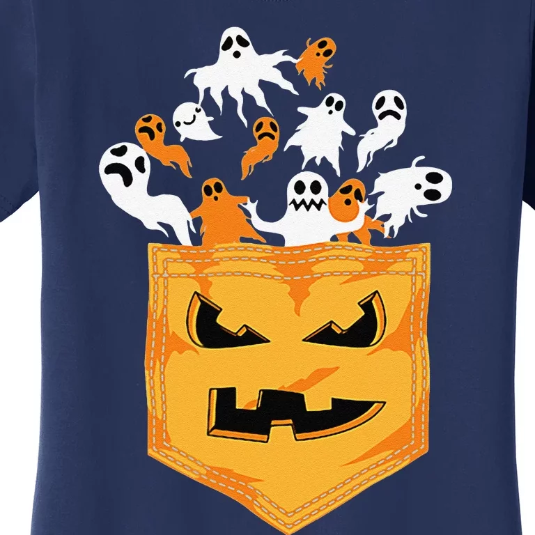 Cool Halloween Spooky Ghost Pumpkin Pocket Lovers Gift Women's T-Shirt