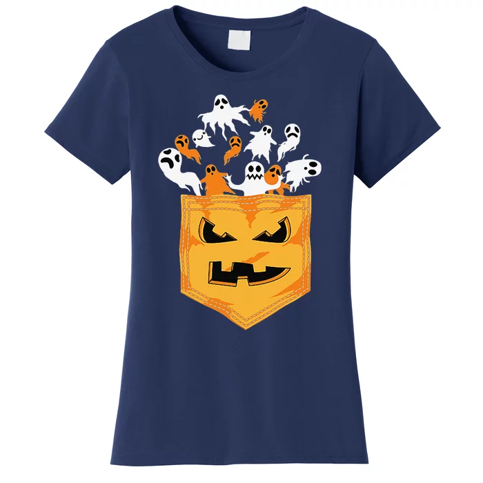 Cool Halloween Spooky Ghost Pumpkin Pocket Lovers Gift Women's T-Shirt