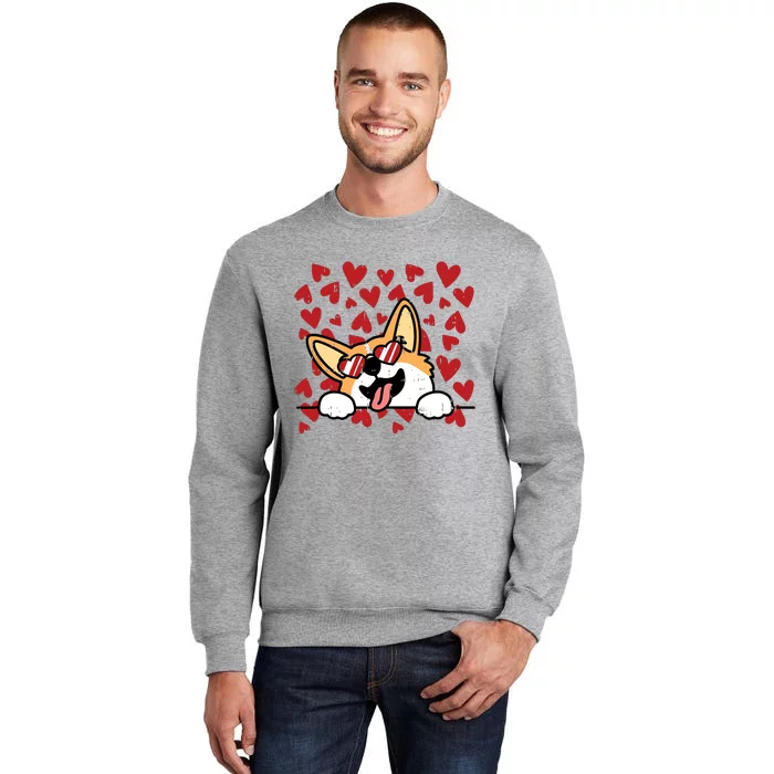 Corgi Heart Sunglasses Valentines Day Cute Dog Puppy Love Tall Sweatshirt