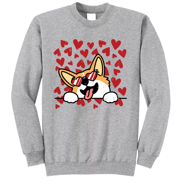 Corgi Heart Sunglasses Valentines Day Cute Dog Puppy Love Tall Sweatshirt