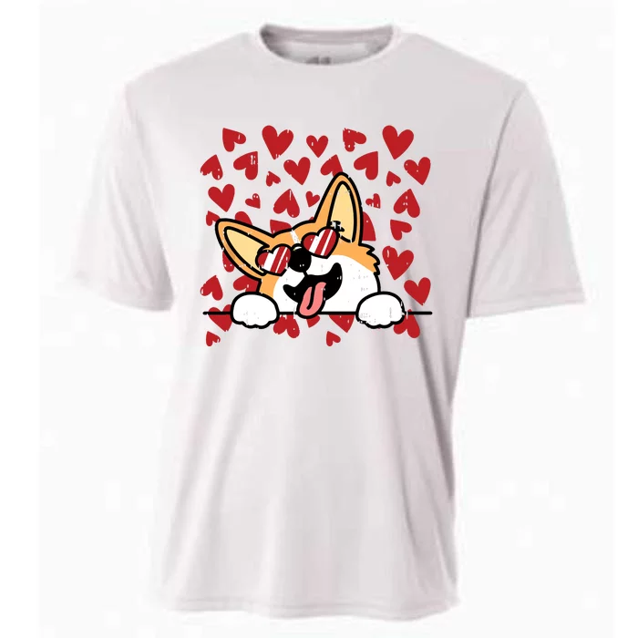 Corgi Heart Sunglasses Valentines Day Cute Dog Puppy Love Cooling Performance Crew T-Shirt