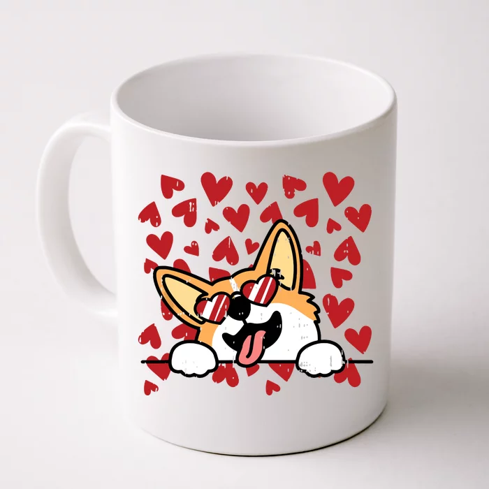 Corgi Heart Sunglasses Valentines Day Cute Dog Puppy Love Front & Back Coffee Mug