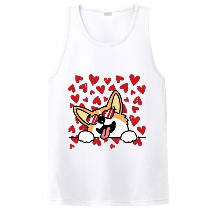 Corgi Heart Sunglasses Valentines Day Cute Dog Puppy Love Performance Tank