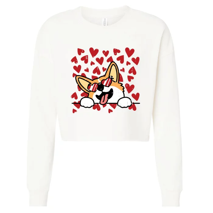 Corgi Heart Sunglasses Valentines Day Cute Dog Puppy Love Cropped Pullover Crew