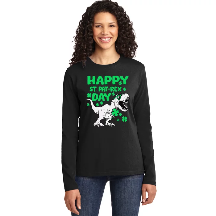 Cute Happy St PaTRex Dinosaur Saint Patrick's Day Ladies Long Sleeve Shirt